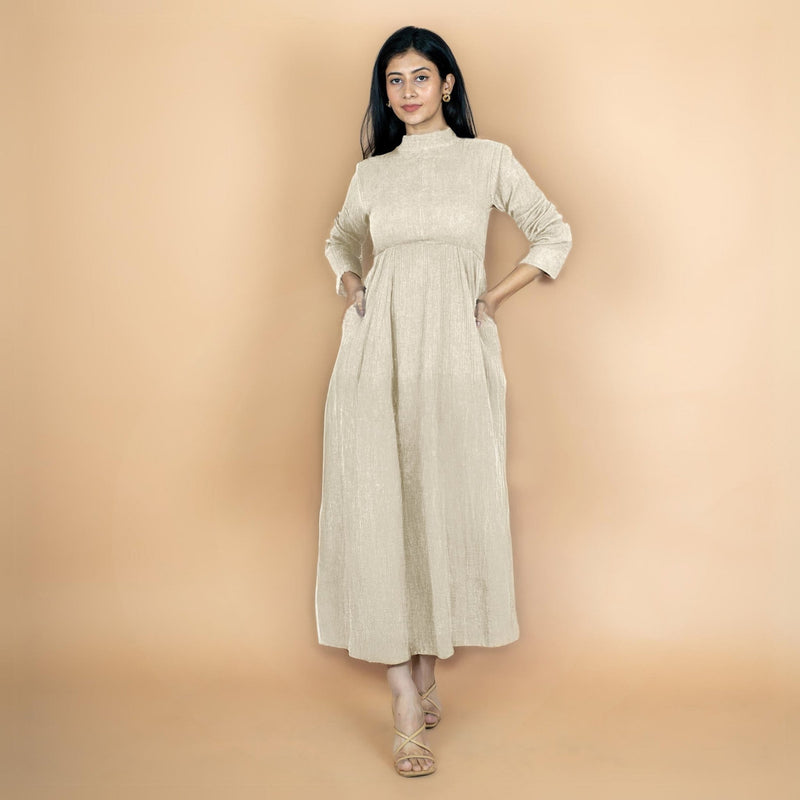Ecru Crinkled Cotton Flax Fit and Flare Maxi Empire Dress 50" / Custom Height (Free) Ecru Crinkled Cotton Flax Fit and Flare Maxi Empire Dress 50" / Custom Height (Free)