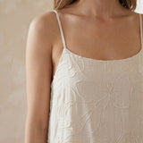 Ecru Embroidered Cotton Drop-Waist Camisole Maxi Tier Dress