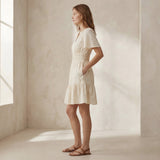 Ecru Embroidered Cotton Elasticated Short Tier Dress