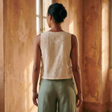 Ecru Embroidered Cotton Sleeveless Side-Tie Top