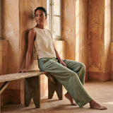 Ecru Embroidered Cotton Sleeveless Side-Tie Top