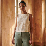Ecru Embroidered Cotton Sleeveless Side-Tie Top