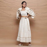 Ecru Undyed Cotton Jute Laced Elasticated Flared Skirt