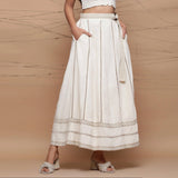 Ecru Undyed Cotton Jute Laced Elasticated Flared Skirt