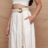 Ecru Undyed Cotton Jute Laced Elasticated Flared Skirt