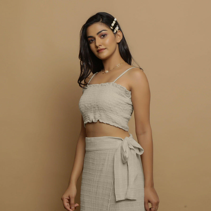 Ecru Undyed Crinkled Cotton Flax Tube Top