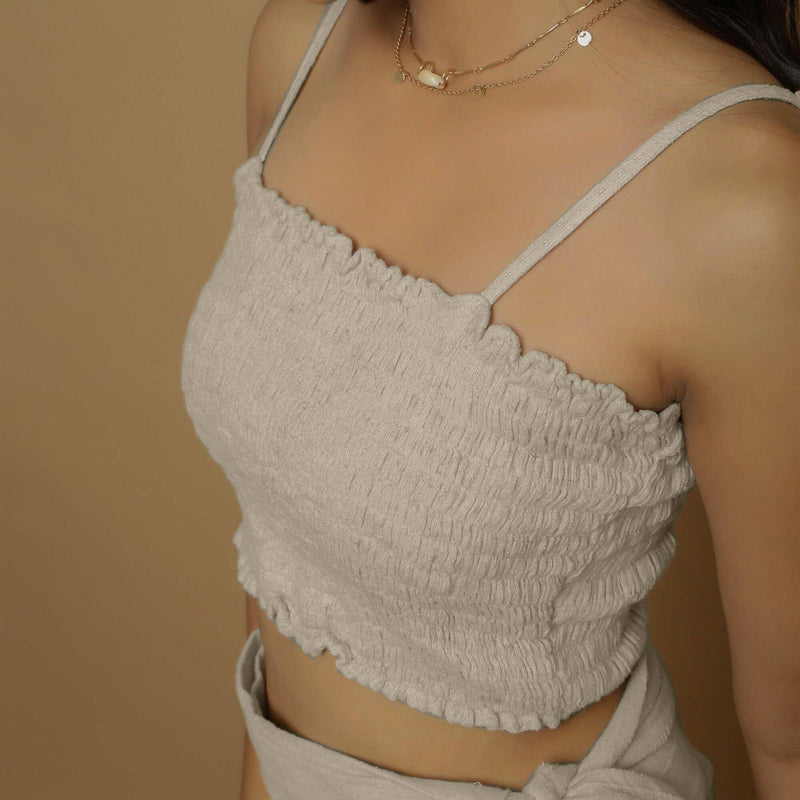 Ecru Undyed Crinkled Cotton Flax Tube Top