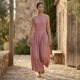English Rose Cotton Flannel Sleeveless Paneled Maxi Dress