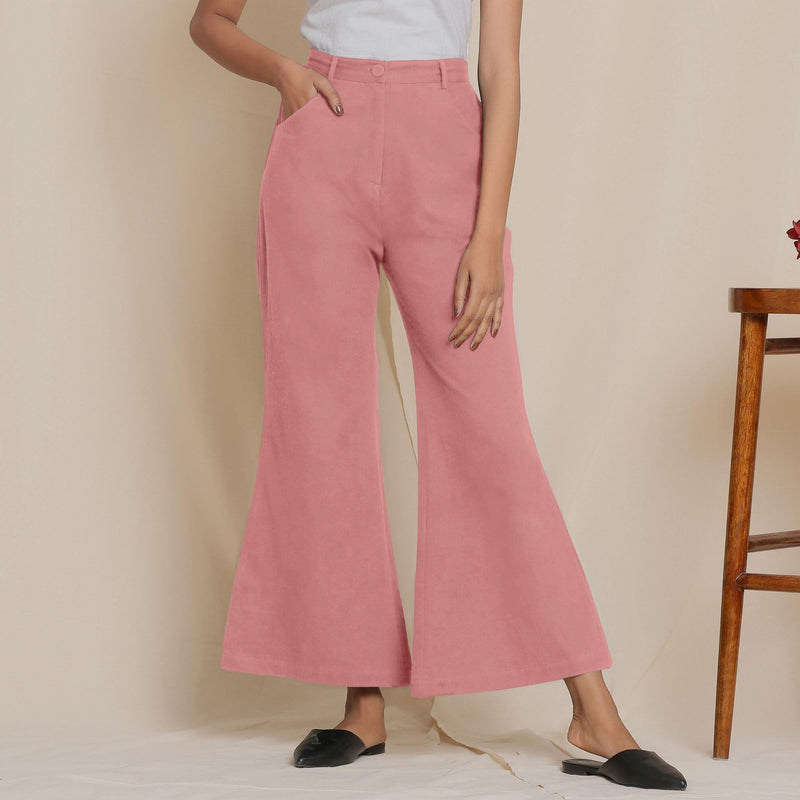 Front View of a Model wearing Warm Cotton Flannel English Rose Bootcut Pants