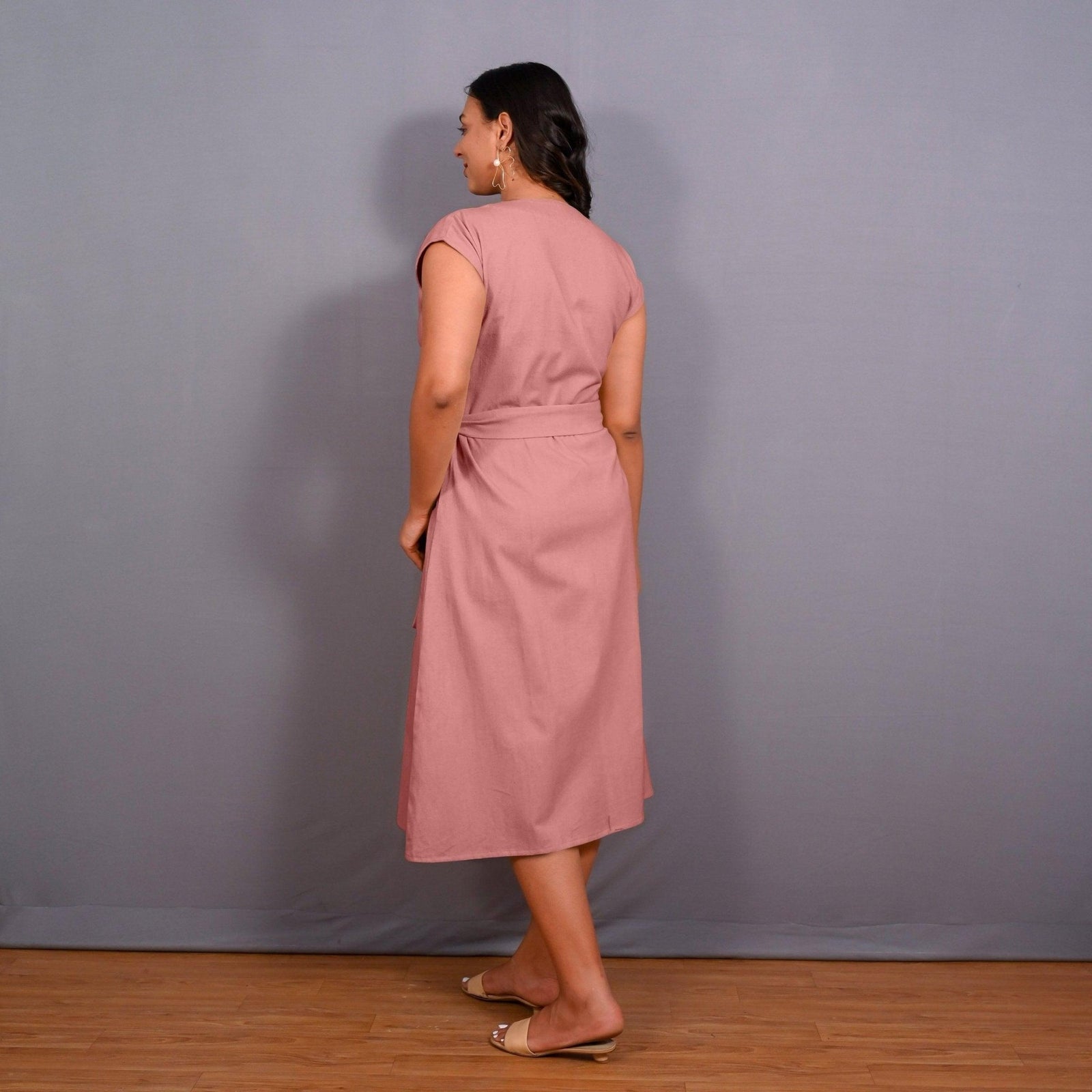 English Rose Warm Cotton Flannel Button-Down A-Line Midi Dress 50