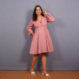 Front View of a Model wearing English Rose Warm Cotton Flannel Fit and Flare Knee Length Blazer Dress