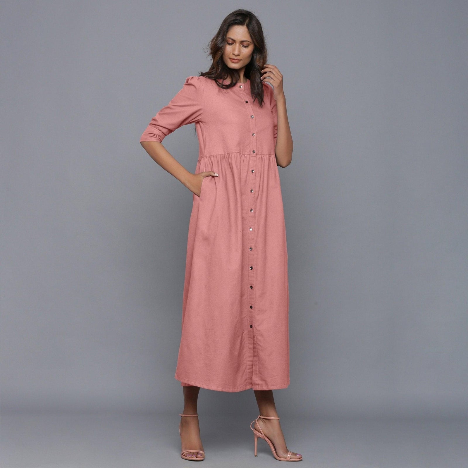 English Rose Warm Cotton Flannel Gathered Maxi Dress 40