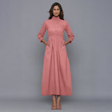 English Rose Warm Cotton Flannel High Neck Maxi Dress