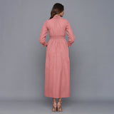 English Rose Warm Cotton Flannel High Neck Maxi Dress