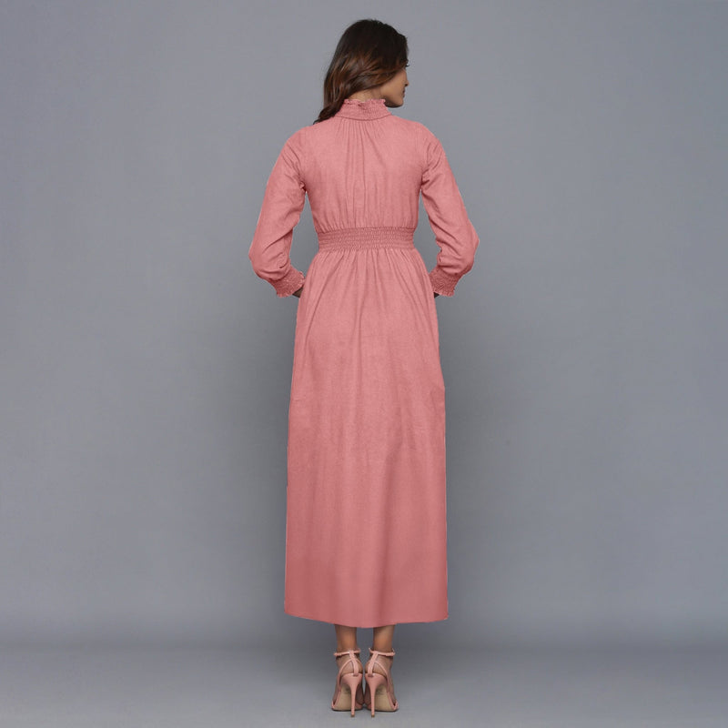 flannel maxi dress English Rose Warm Cotton Flannel High Neck Maxi Dress 66" / Custom Height (Free)