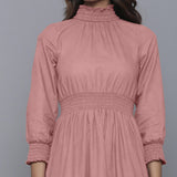 Front Detail of a Model wearing English Rose Flannel High Neck Midi Dress