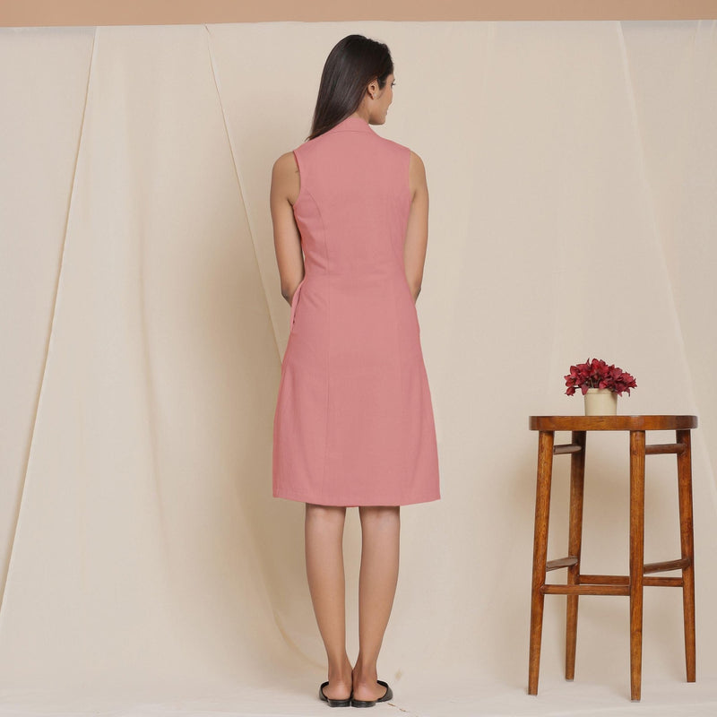 Back View of a Model wearing Warm English Rose Lapel Collar Short Dress