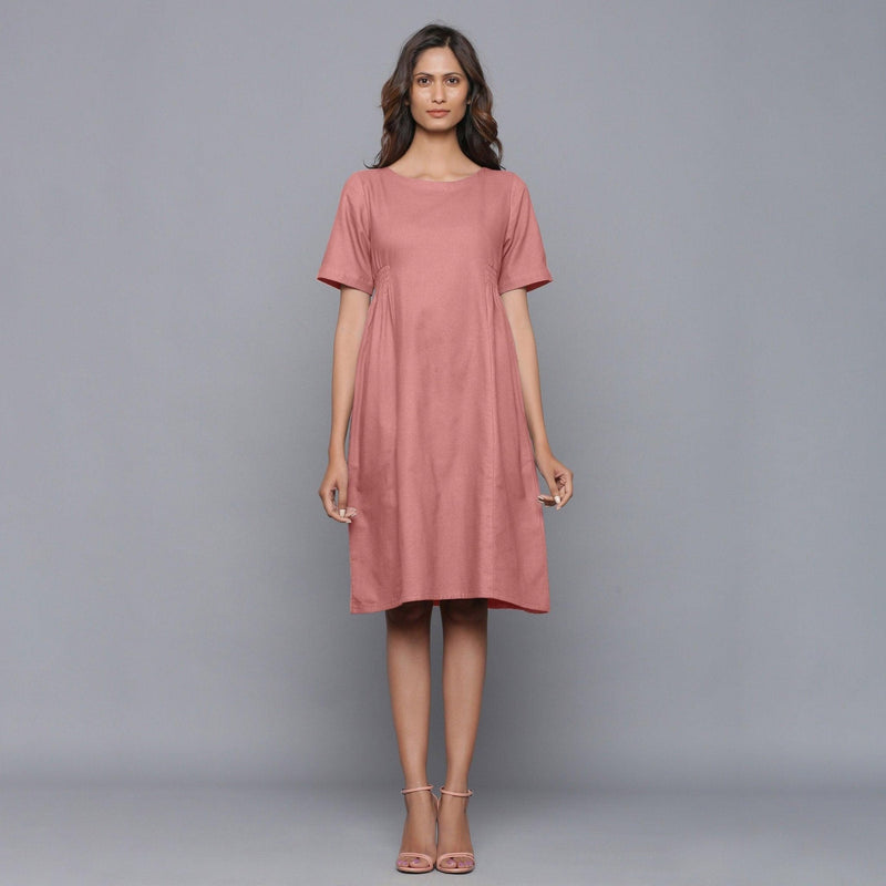 Front View of a Model wearing English Rose Paneled Cotton Flannel Dress