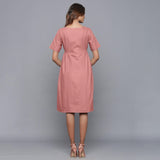 Back View of a Model wearing English Rose Paneled Cotton Flannel Dress