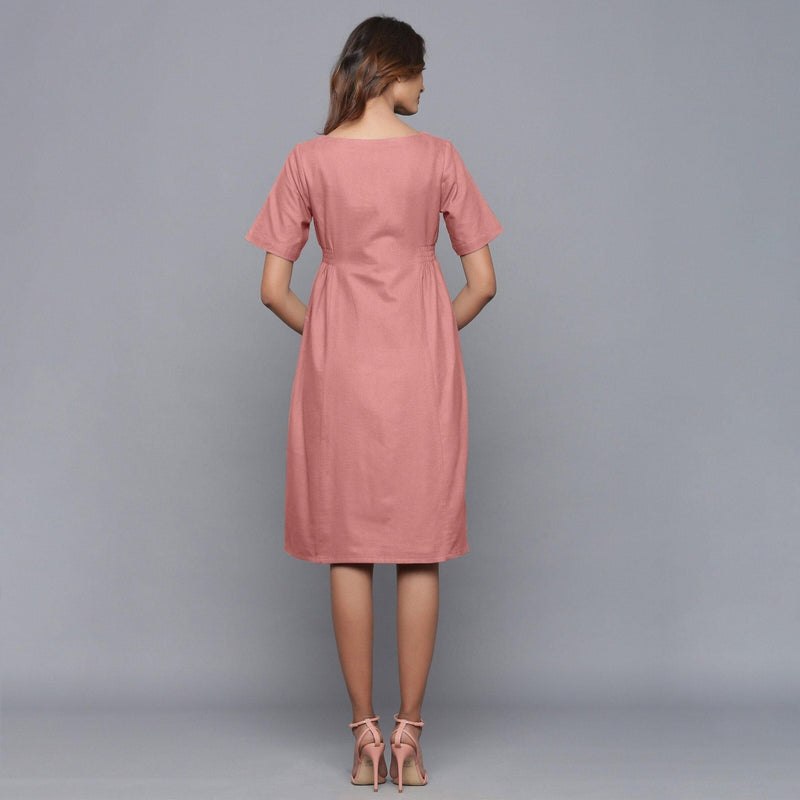 Back View of a Model wearing English Rose Paneled Cotton Flannel Dress