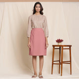 Front View of a Model wearing English Rose Warm Cotton Flannel Knee-Length Pencil Skirt