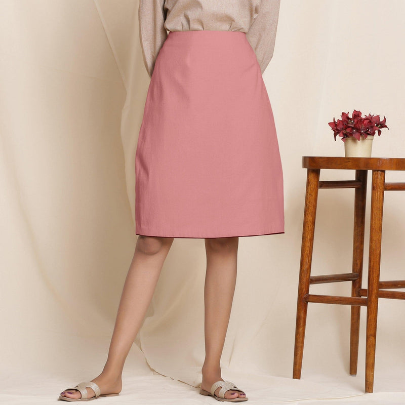 Front View of a Model wearing English Rose Warm Cotton Flannel Knee-Length Pencil Skirt