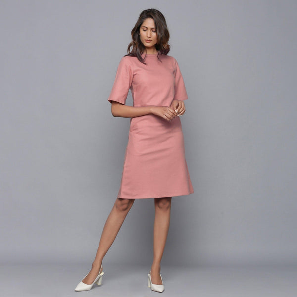 Front View of a Model wearing English Rose Round Neck Sheath Dress