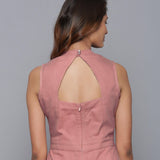 Back Detail of a Model wearing English Rose Flannel Sleeveless Jumpsuit