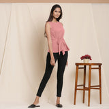 Right View of a Model wearing Warm English Rose A-Line Cotton Top