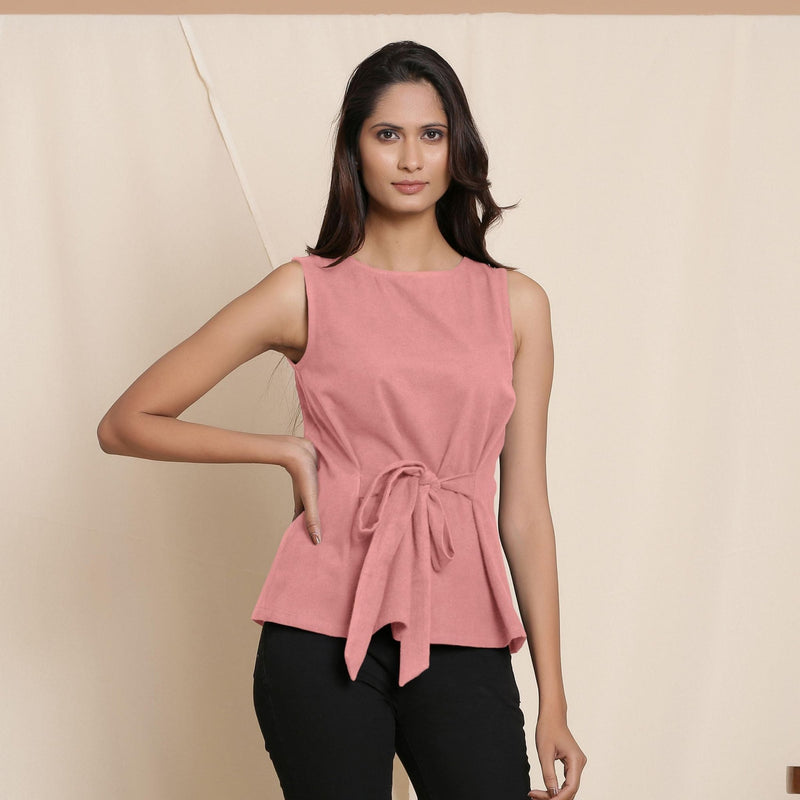 Front View of a Model wearing Warm English Rose A-Line Cotton Top