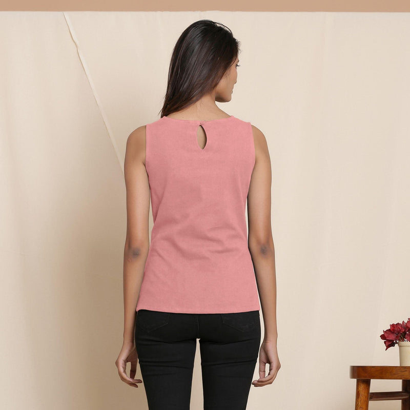 Back View of a Model wearing Warm English Rose A-Line Cotton Top