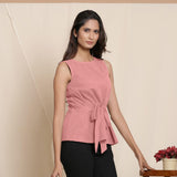 Right View of a Model wearing Warm English Rose A-Line Cotton Top