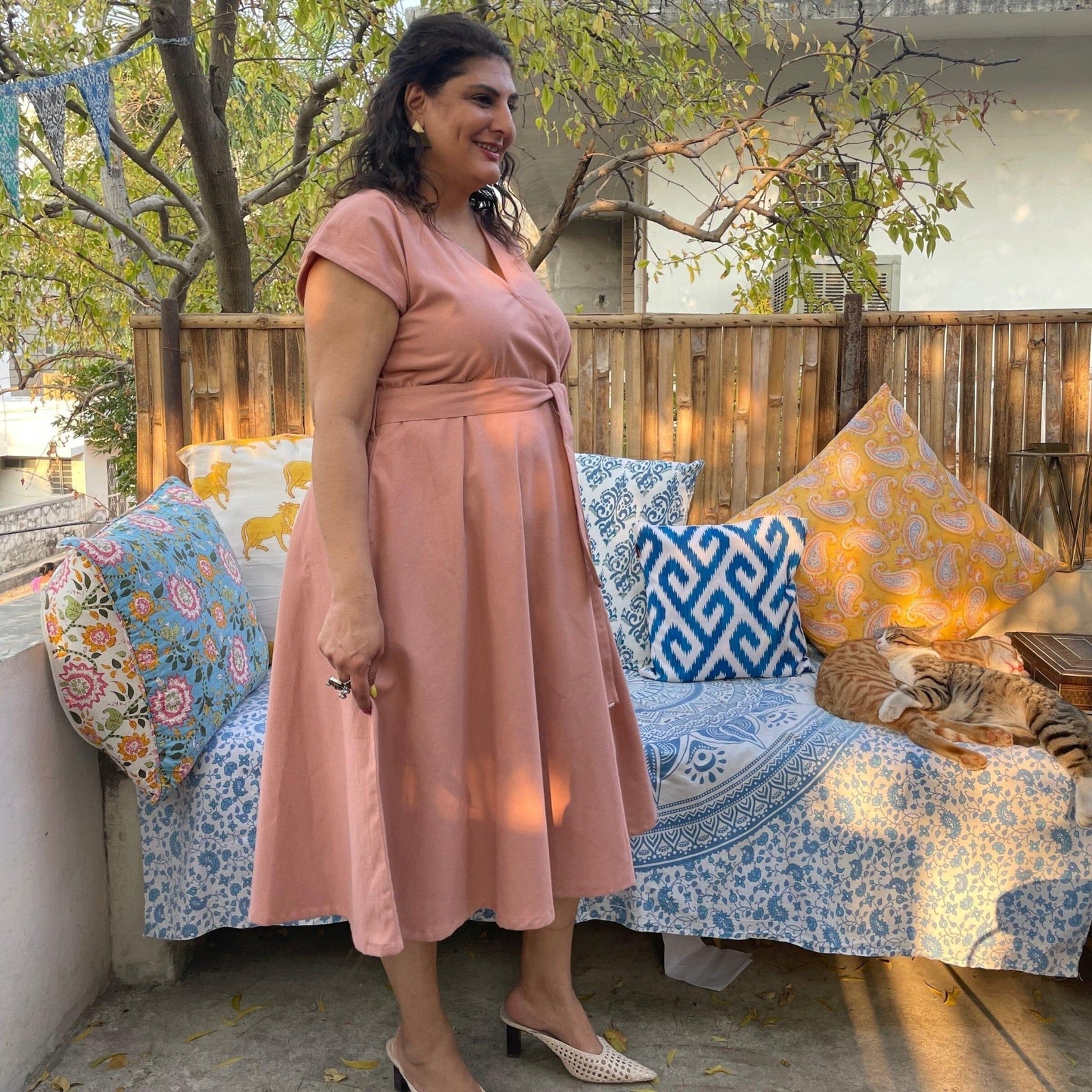 Buy English Rose Warm Cotton Flannel V-Neck Fit and Flare Midi