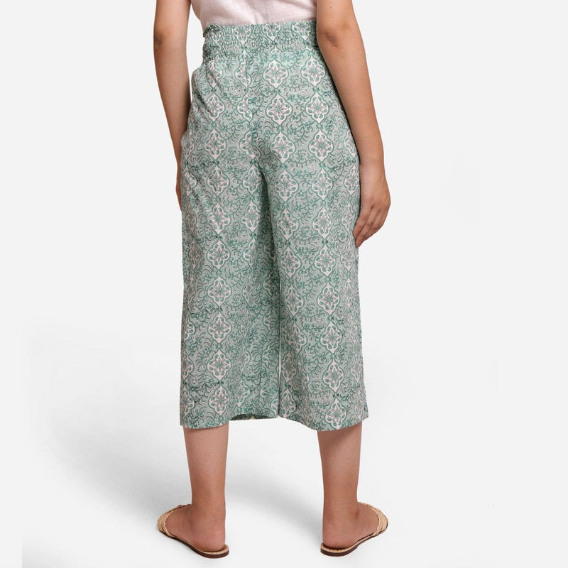 Back View of a Model wearing Sanganeri Block Print Mint Green Pant