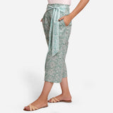 Left View of a Model wearing Sanganeri Block Print Mint Green Pant