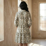 Floral Block Printed Cotton Short Shirt Dress