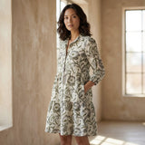 Floral Block Printed Cotton Short Shirt Dress
