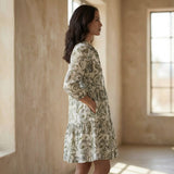 Floral Block Printed Cotton Short Shirt Dress