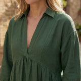 Forest Green 100% Cotton Deep-V Maxi Tier Dress