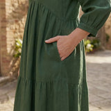 Forest Green 100% Cotton Deep-V Maxi Tier Dress