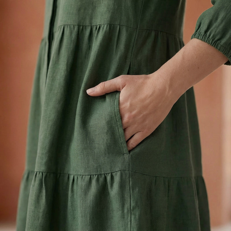 Forest Green 100% Cotton Short Shirt Dress 52" / Custom Height (Free) Forest Green 100% Cotton Short Shirt Dress 52" / Custom Height (Free)