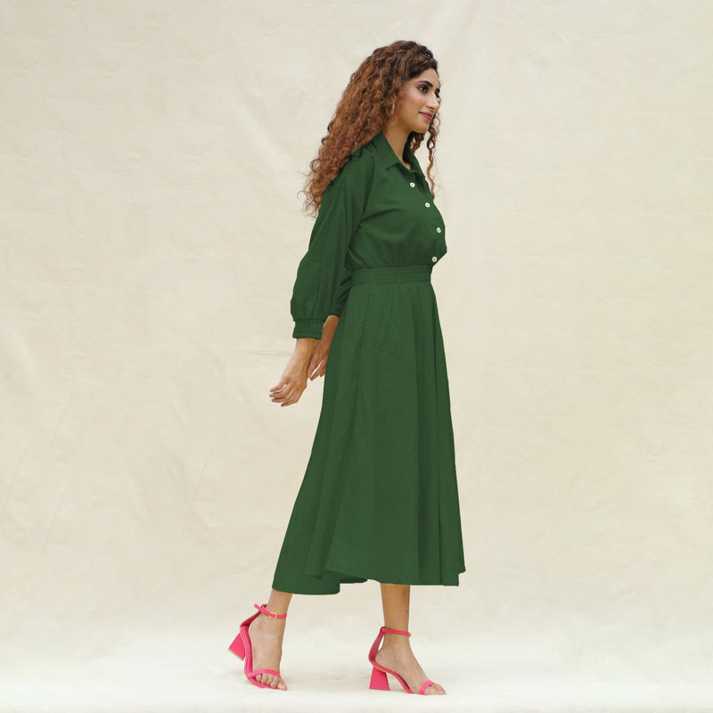 Forest Green Cotton Button-Down Yoked Maxi Dress 40" / Tall (5'7" and above) Forest Green Cotton Button-Down Yoked Maxi Dress 40" / Tall (5'7" and above)