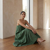 Forest Green Cotton Drop-Waist Camisole Maxi Tier Dress