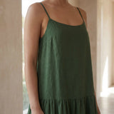 Forest Green Cotton Drop-Waist Camisole Maxi Tier Dress