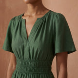 Forest Green Cotton Elasticated Short Tier Dress