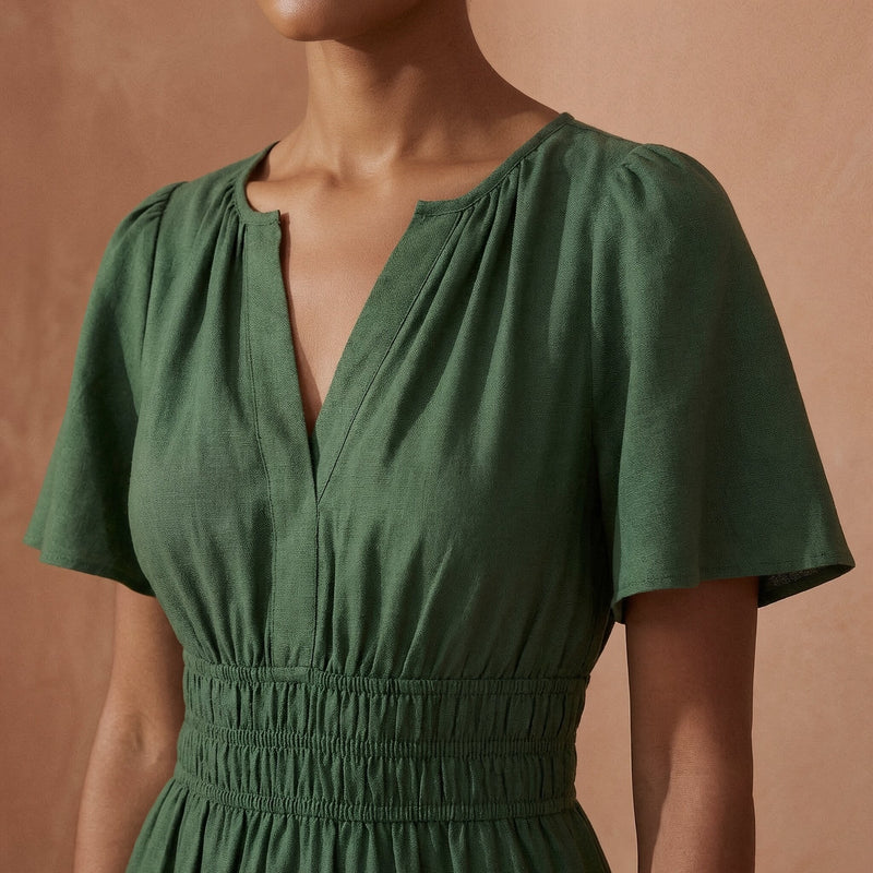 Buy Forest Green Cotton Elasticated Short Tier Dress Online at SeamsFriendly Buy Forest Green Cotton Elasticated Short Tier Dress Online at SeamsFriendly