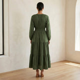 Forest Green Cotton Fit and Flare Maxi Tier Dress