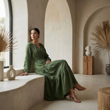 Forest Green Cotton Fit and Flare Maxi Tier Dress