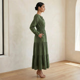 Forest Green Cotton Fit and Flare Maxi Tier Dress