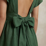 Forest Green Cotton Open-Back Fit and Flare Knee Length Dress